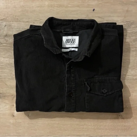 Bricks & Wood Heavy Corduroy Black Button Up South Central Streetwear M - Picture 6 of 8